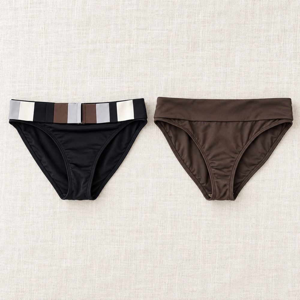 La Blanca by Rod Beattie Bikini Bottoms Set Black Belted & Brown Ruched 2 Pairs